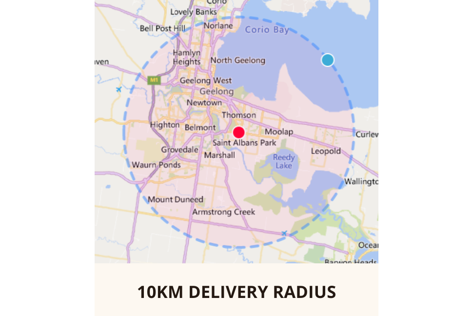 Barwon Bullet Delivery Radius Map