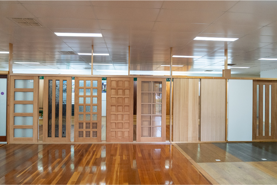 Showroom doors on display at Barwon Timber